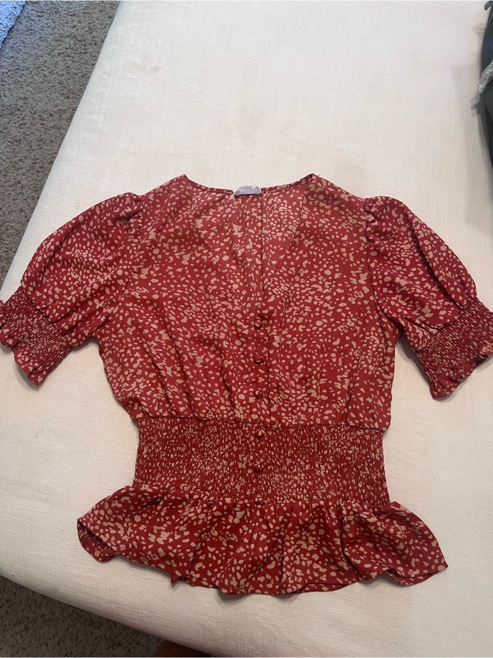 Sienna Sky Rust Red Dot Print Smocked Peplum Blouse